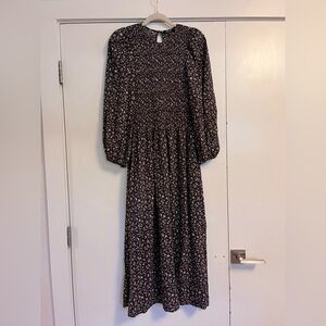 Madewell Smocked Floral Long Sleeve Dress